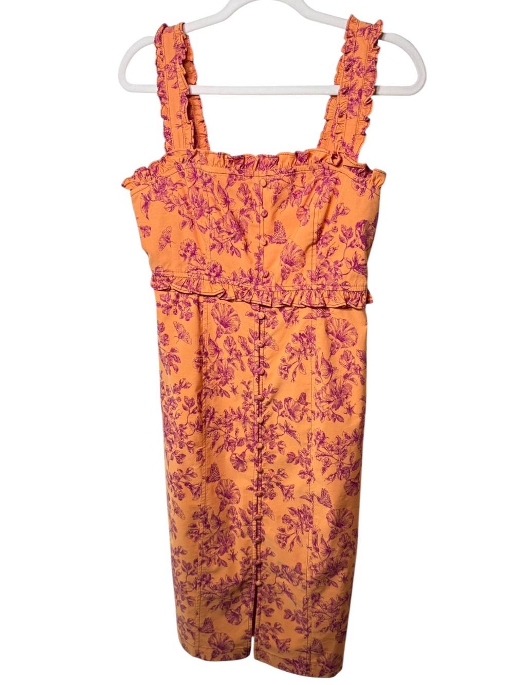 Anthropologie The Linden Slim Square-Neck Cotton Blend Dress Floral Medium $179